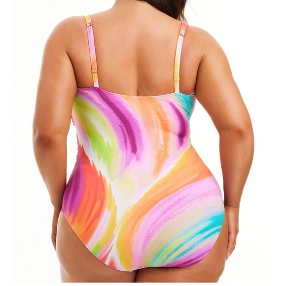Plus Size Splash Out Shirred Bandeau One Piece - Picture 2 of 5